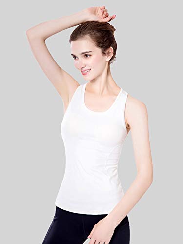 TRER Women's Yoga clothing top with chest pad tight sexy beauty back running fitness clothing professional sports yoga vest-white (Color : White, Size : S)