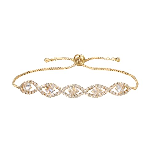 18K Gold Plated Tennis Bracelet for Women with Sparkling Zirconia Stones, Adjustable Size, Elegant Gift for Wedding, Birthay, Party, Mom, Girlfrined, Chrismas