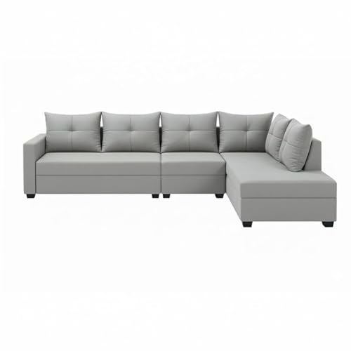 Image of SOCOZI Oriana 6 Seater RHS L Shape Sofa Set | Soft Velvet Suede Fabric L Shape Sofa for Livingroom (Light Grey)