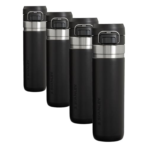 Image of Stanley Quick Flip GO Water Bottle 24 oz, Push Button Lid | Leakproof and Packable for Travel and Sports | Insulated Stainless Steel, BPA-Free - Black 2.0 (Pack of 4)