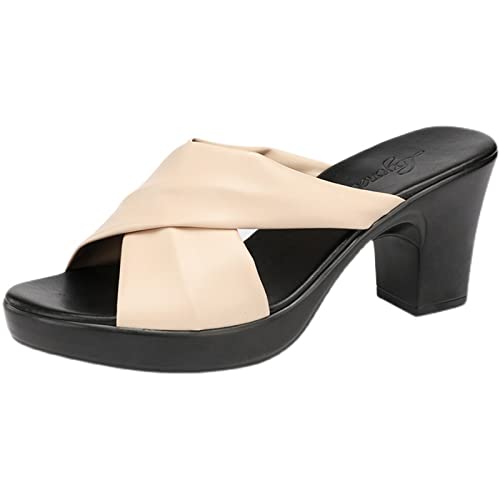 Pantoufles en cuir à talons épais pour femmes chaussures d'été décontractées