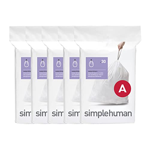 simplehuman Code A 150 Count Custom Fit Liners, Drawstring Kitchen Trash Bags, One-by-One Mess-Free Dispense, Extra Thick & Double Seamed, 50% PCR Plastic, 4.5 Liter / 1.2 Gallon, White - image 1