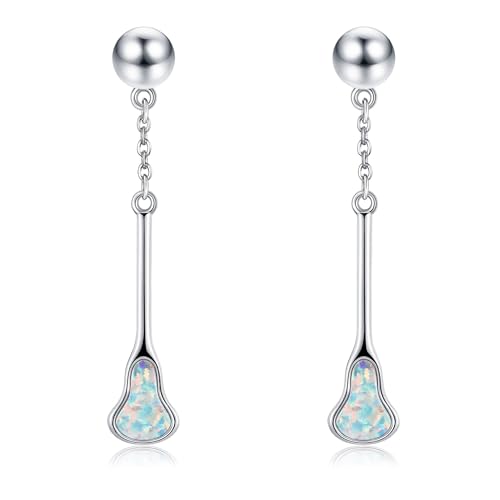 MONGAS Sterling Silver Lacrosse Drop Earrings with Opal