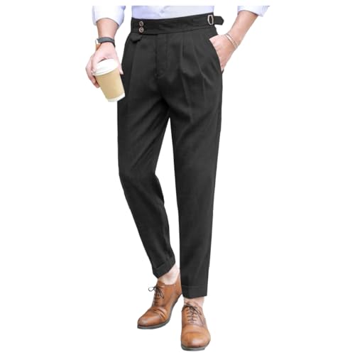 Men's Pants Casual Linen Classic Fit Flat Front Dress Pants Office Business Trousers2