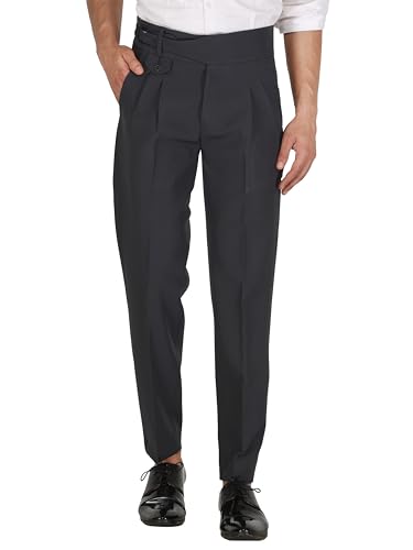 Image of MALENO Tapered Stretchable Poly Lycra Double Pleated Broad Waist Band Gurkha Pants for Men | Korean Fashion Dress Pant for Men