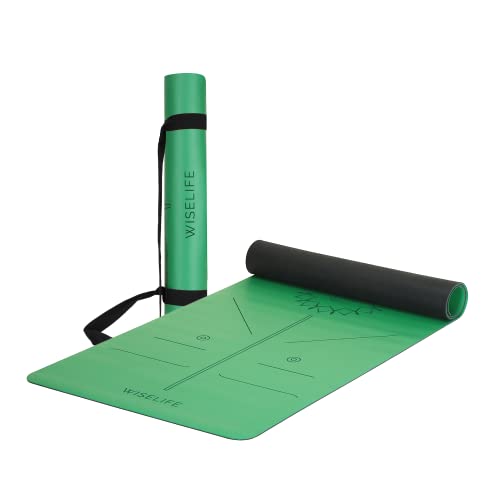 Image of WiseLife PU Rubber Professional Yoga Mat + Carry Strap - Green (5mm Extra Thick Extra Long Extra Wide Exercise floor mat for Gym, Workout, Fitness, Yoga and Pilates) PURE PU Leather & Natural Rubber