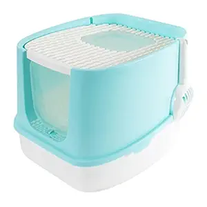 Ali Shipping Cat Litter Box Easy Clean Excrement Splash Proof for Garden Kitten Blue m