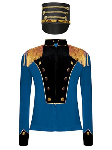 Kids Boys Girls Marching Band Uniform Tassels Velvet Circus Ringmaster Jacket with Knight Band Hat