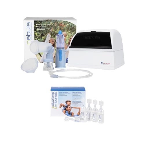 Air Liquide Healthcare, NEBULA + Soluzione Isotonica BIMBONEB, Sistema per Aerosolterapia, Dotato di RINOWASH, NEBULA SPACER e Maschera Pediatrica, Confezione da 25 Flaconcini Monodose da 5 ml