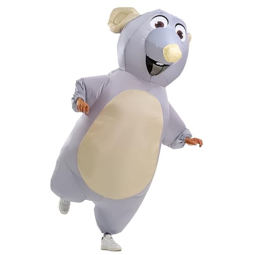 Yeffute Aufblasbares Maus-Kostüm für Erwachsene, aufblasbares Maus-Kostüm, lustiges Halloween-Party, Cosplay-Kostüm, Anzug (grau)