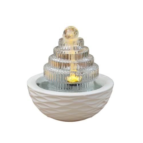 Cascada interior pequeña de cristal que reduce el estrés laboral con agua corriente y luz 2