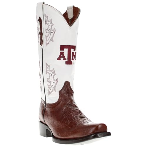 Image of Vaccari Men's Brooks Genuine Smooth Ostrich Leather NCAA Athletics Embroidery Western Cowboy Boots