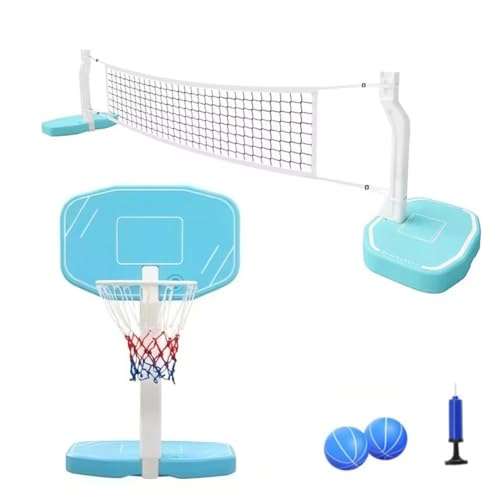 Set canestro da Basket e pallavolo da Piscina 2 in 1 con 2 Palline per Piscine interrate, Giochi Estivi in ​​Piscina all'aperto per Adulti