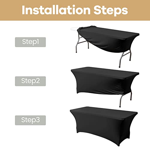 Azon Black 6Ft Stretch Spandex Table Cover Washable And Wrinkle Resistant Kitchen Spandex Tablecloth Fitted Rectangular Table For Party,Banquet,Weddings,Cocktail And Festival #TOP3
