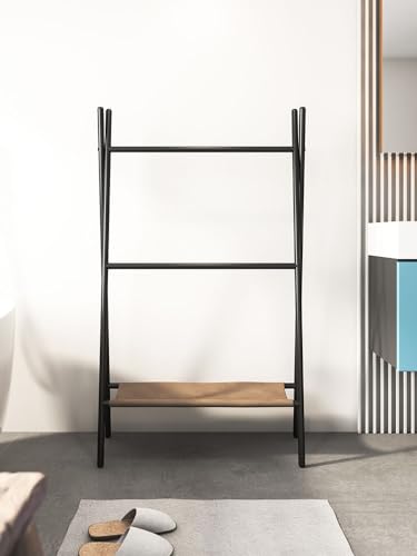 Freestandingtowelstandquiltrackwithshelf2tiermetaltowelholderforbathroomblanketladderdisplaystandfloorstandingtowelracksvart Urban Country Home Decor Freestanding towel stand quilt rack with shelf 2 tier metal towel holder for bathroom blanket ladder display stand floor standing towel rack svart urban country home decor