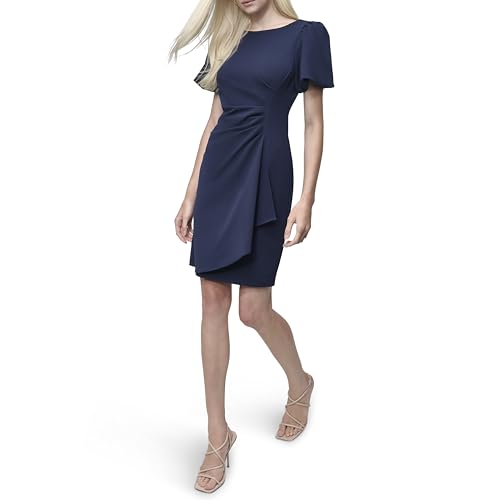 Image of DKNY Women's Short Sleeve Boat Neck Side Ruched Dress