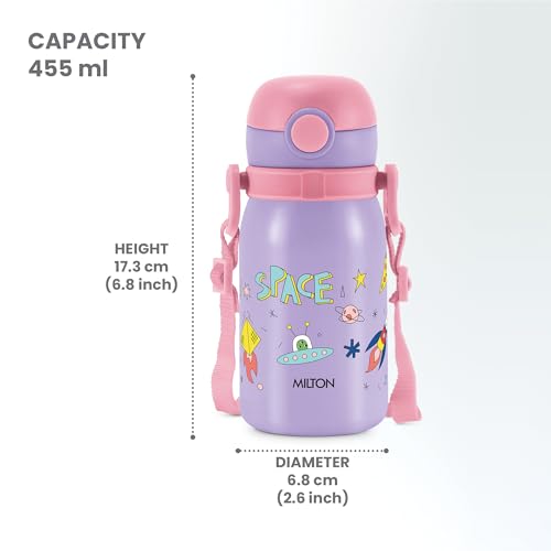 Image of MILTON Torque 450 ISI Certified Stainless Steel Water Bottle, Leak Proof, Rust Proof, Single walled,1 Yr Warranty, Ideal Sipper Water Bottle for School Kids Bottle, 455 ml, Purple (Space)