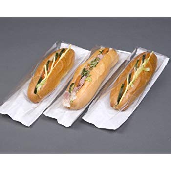 50 Kompostierbare Baguette-Papiertüten – PLA-Folie Vorne, 100x150x355 Mm – Mit Transparenter PP-Sichtfront, Weißes Sulfitpapier – Für Cafés & Food-Trucks