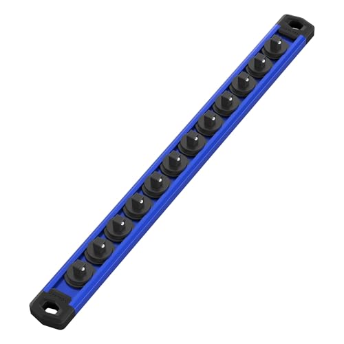 Image of WORKPRO Magnetic Socket Organizer, 1 /4-Inch Drive Aluminum Alloy Sockets Rail, Heavy Duty Sockets Holder, Socket Rack Kit 1 /4-Inch x 12 Clips (Blue)