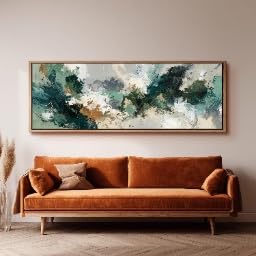 Peinture à coups de pinceau sur grande toile verte pour apaiser votre espace de travail