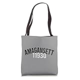 Amagansett 11930 The Hamptons LI Long Island NY New York South Fork Vintage Retro Design 16” x 16” bag with two 14” long and 1” wide black cotton webbing strap handles. Made of a lightweight, spun polyester canvas-like fabric. All seams and stress po...