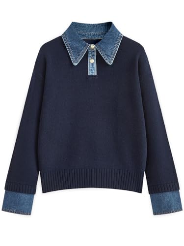 Womens Oversized Sweater Cozy Chunky Long Sleeve Mock Turtleneck V Neck Button Down Denim Polo Pullover Tunic Sweaters