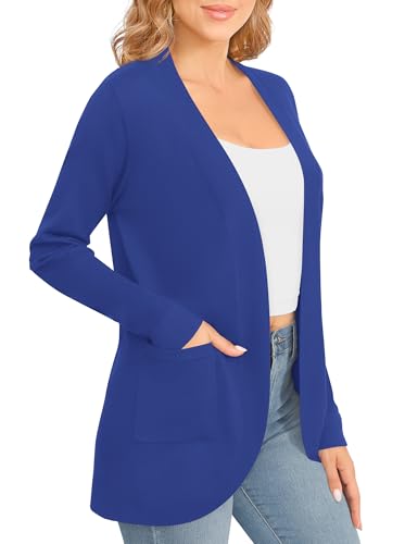 Image of EXCHIC Women's Long Sleeve Lightweight Knit Sweater Cardigan Curved Hem Open Front Cardigans with Pockets