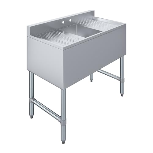 Image of AmGood One Compartment Stainless Steel Under bar Sink (Sink Size: 36 inchx19 inch, Single Bowl + 2 Drainboards)