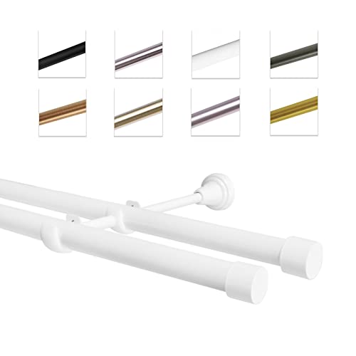 MDEKOR Tringle à rideaux 180 cm à double passage | Tringle à rideaux pour montage mural blanc en métal | Jeu de tringles à rideaux Ø 19 mm