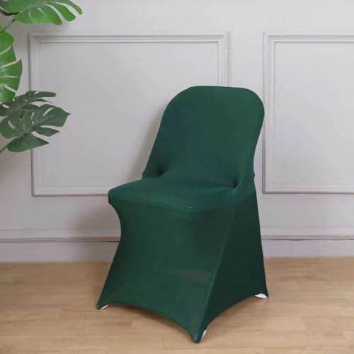 6 pcs Hunter Green Spandex Stretchable Folding Chair Covers for Party Wedding Linens Decorations Dining Ceremony Reception Supplies Fit Durable Washable Reusable Elastic Slipcovers for Chairs