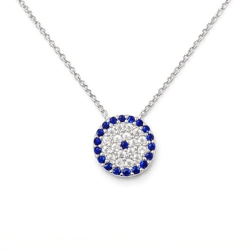MYSTIC JEWELS By Dalia - Collier en argent sterling 925 avec pendentif œil turc rond et oxyde de zirconium argent