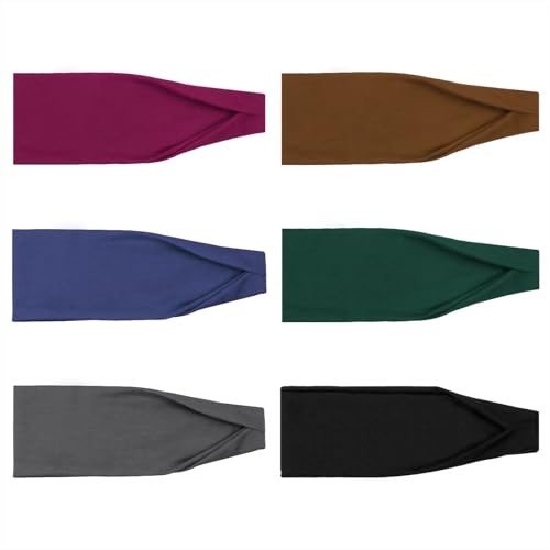 Image of DRESHOW 6 Pack Yoga Sports Headbands for Women Elastic Non-Slip Headbands Running Workout Hair Bands