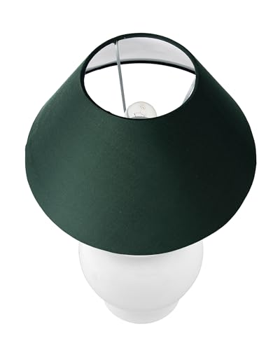 Image of Homesake Ceramic Pot Shaped Base White Table Lamp with Shade, Home Decor Items - Green