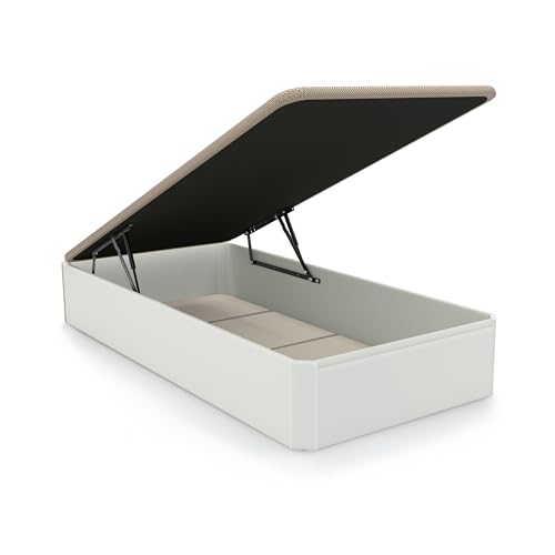 duehome | Luxury, Canapé Abatible con Almacenaje, Base Tapizada, Acabado en Blanco, Medidas: 90 cm (Ancho) x 190 cm (Largo) x 31 cm (Alto)
