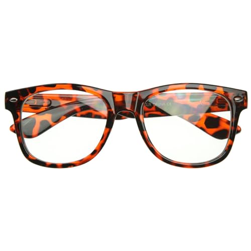 zeroUV Nerd Raver Poser Clubbing Clear Lens UV400 Dork Horn Rimmed Glasses (Tortoise)