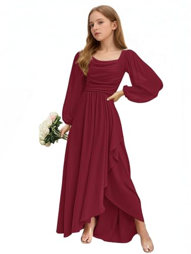 Chiffon Junior Bridesmaid Dresses for Girls Formal Party Gowns Long Sleeve Wedding Guest Flower Girl Dress