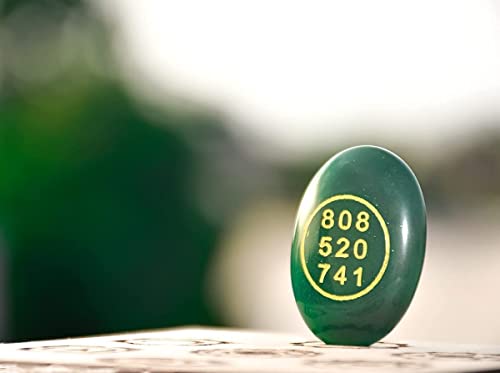 Image of Pre-Energized Green Jade Zibu Coin for Abundance in Strong Relations, Good Luck & Money matters Certified. Angle No. & Zibu Symbol of Abundance. Natural Cabochon Oval Shape Feng Shui Money Coin Both Side 10 Pc