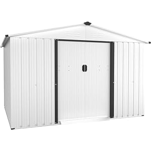 Crownland outdoor vented backyard garden storage shed 6x8 feet tool house with sliding door outdoor lawn steel roof sheds white  urban country home decor