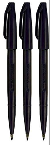 Pentel Sign Pen S520 Lot de 3 marqueurs à pointe fine en fibre de 2 mm Largeur de trait de 1 mm, Noir