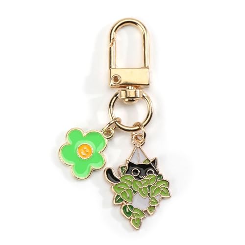 SHTALHST Black Cat Keychain,Cute Cats Keychain for Women Girlfriend,Green Gift