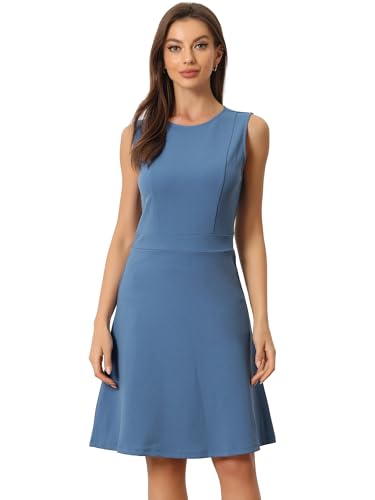 Image of Allegra K Women's Work Dress Round Neck Solid Color Sleeveless A-Line Business Casual Office Dresses