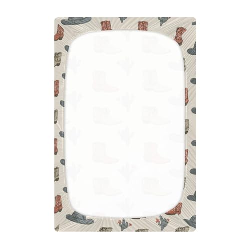 Image of Western Cowboy Boots Vintage Crib Sheets Soft Breathable Fitted Baby Crib Sheets Mattress Cover for Girls Boys, 52 inch x 28 inch x 9 inch