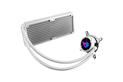 Image of Asus ROG Strix LC 240 All-in-one White Liquid CPU Cooler with Aura Sync, Dual White ROG 120mm addressable RGB Radiator Fans and Reinforced Sleeved tubing