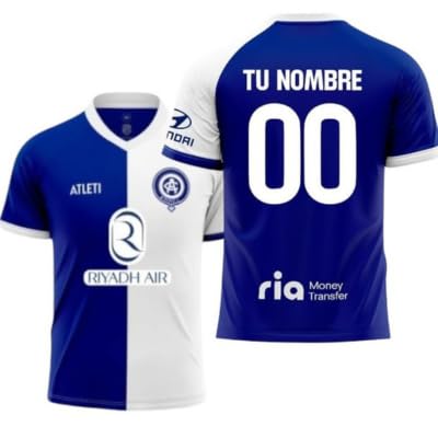 ATM - Camiseta 2ª Equipación Personalizable 23/24 | Diseño Azul y Blanco | Oficial con Logos (FR/ES, Letras, Talla única, S, Regular, Regular, Azul, ATM, Personalizable)