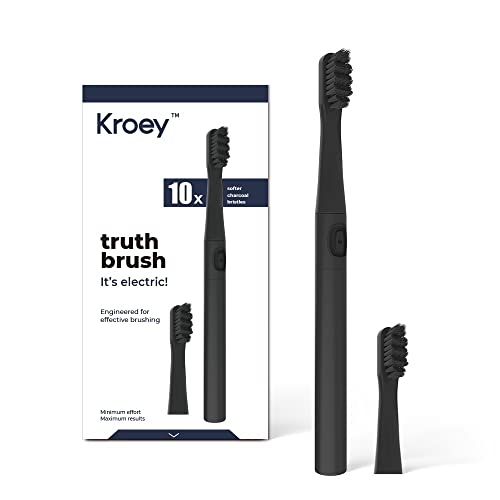 Kroey Elektrische Schallzahnbürste, Batteriebetrieben mit 2 Aufsteckbürsten, DuPont Aktivkohleborsten IPX7 Wasserdicht Geeignet für Erwachsene und Kinder (Schwarz) Cover