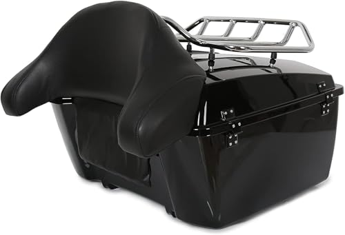 Image of ECOTRIC King Touring Luggage Trunk W /Top Luggage Rack & 2-UP Mounting Rack Compatible with 1997-2008 Harley Davidson Touring Road Glide Street Glide Road King Models (2 Packages Sent)