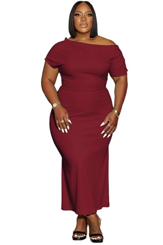 Image of YeGine Women Plus Size Bodycon Long Dress Off Shoulder Sexy Slim Elegant Dresses