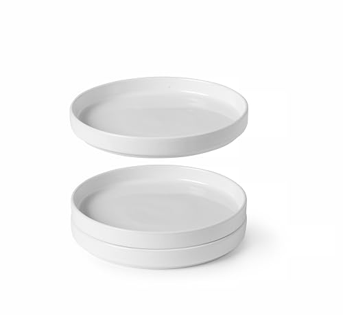 HENDI Teller, mit hohem Rand, Oslo, modernes Design, stapelbar, mikrowellengeeignet, stapelbar, verglast, Dessertteller, Essteller, Speiseteller, ø280x(H) 28mm, Porzellan, weiß