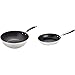 Amazon Basics Padella da wok in acciaio INOX, 28 cm & Padella antiaderente in acciaio inox per piano cottura a induzione, con manico soft touch, 24 cm