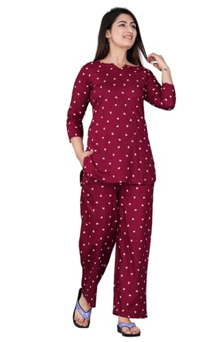 Image of Amazon Brand - Tavasya Women Cotton- Rayon Printed Kurti with Pant Co-Ord Set | Soft Comfortable Straight Fit Ethnic Kurta Set | 3 /4 Sleeves V-Neck Daily, Office & Casual Wear
